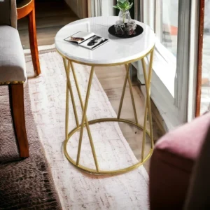 Round Wrought Iron End Table Stylish Golden Accent for Modern Living Room Decor