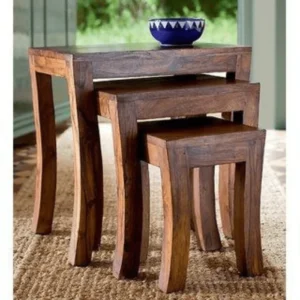 Rustic Decorative Solace Sheesham Wood Curved Design End Table ( Set Of 3 )
