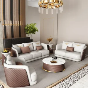 Jace Ultra Modern Handmade Upholstery Teak Wood 3+2+1 with 1 Round Coffee Table