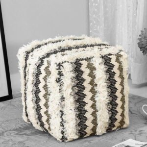 Cotton Embroidered Ruggs Ottoman Pouffe (Multicolor)