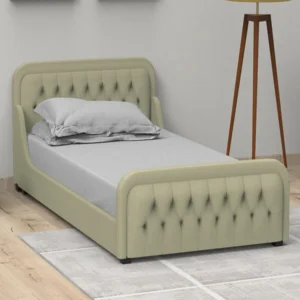 Adolf Handmade Button Tufted Rectangular Single Bed Sturdy Wooden Frame, Upholstered Headboard, Traditional Luxury Bedroom