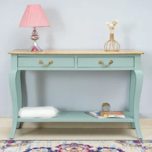 Alexandria Teak Wood Console Table with 2 Drawer Storage Rack  for Living Room (Silt Green)