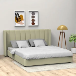 Allison Teak Wood Upholstery King Size Bed for Modern Bedroom