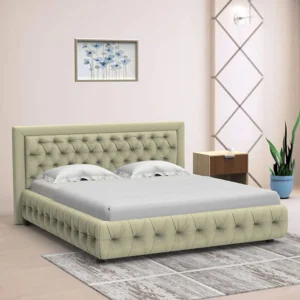Alto Button Tufted Teak Wood Upholstery King Size Bed for Modern Bedroom
