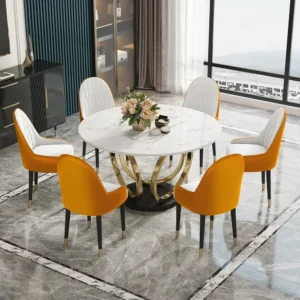 Modern Diamond Sintered Stone Top Round 4 Seater Dining Table Set – Space-Saving Elegant Design for Dining Room & Kitchen