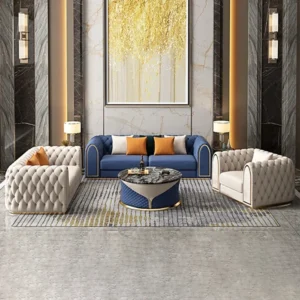 Natural Art & Craft Arzo Modern Luxury Velvet Upholstered Chesterfield 3+2+1 Sofa Set with Coffee Table