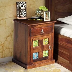 Solid Sheesham Bed Side (Tile) Table With 1 Drawer