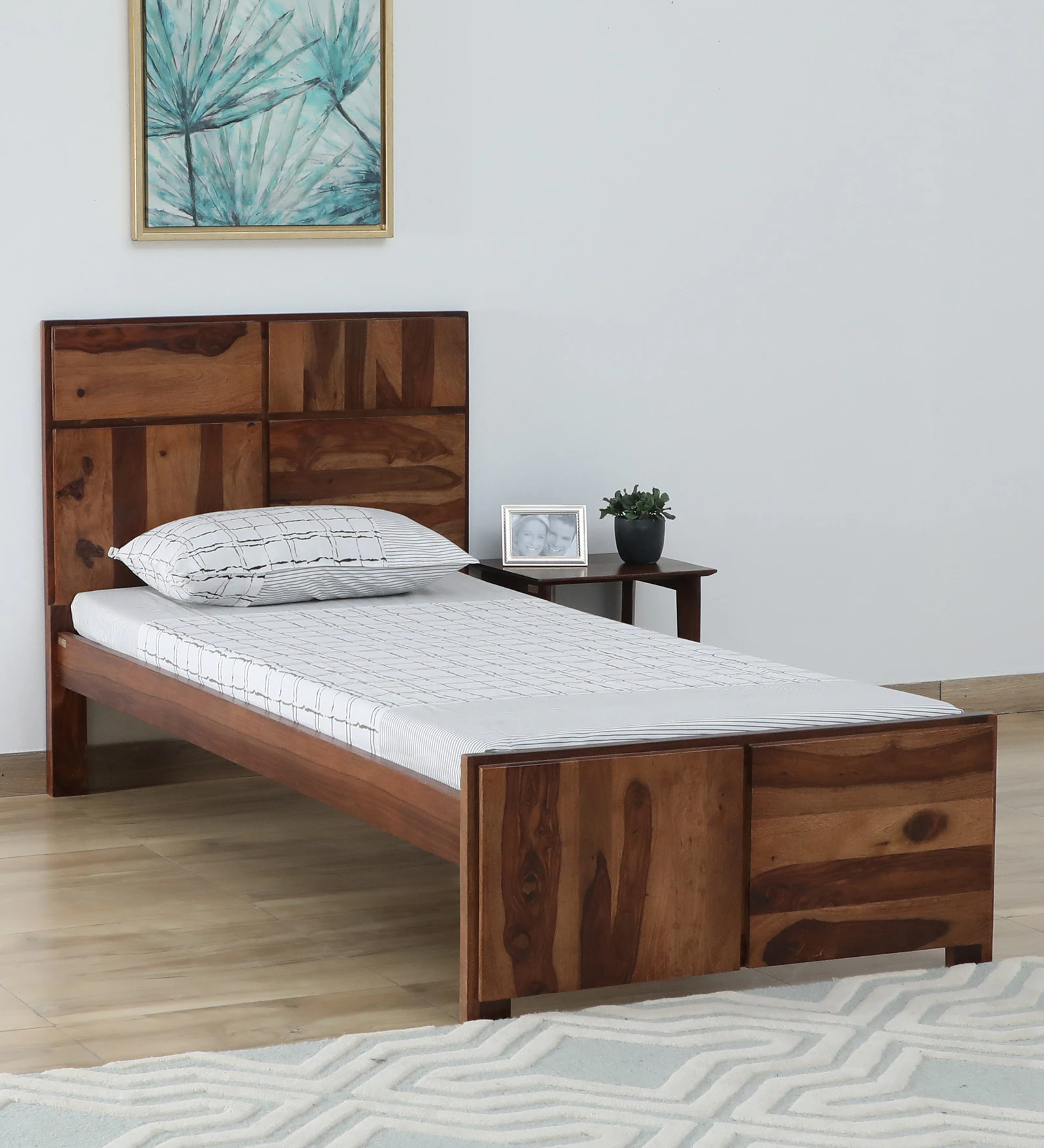 Bergen Handmade Teak Wood Single Bed with Rustic Finish for Bedroom Minimalist Design Artisan Crafted Bed