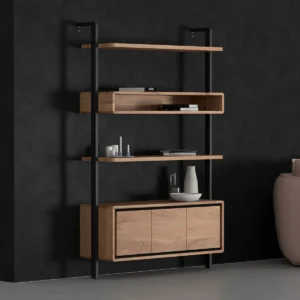 Spacious Handmade Carbon Steel Wood Bookshelf & Racks for or Home & Office Storage with 3 Doors