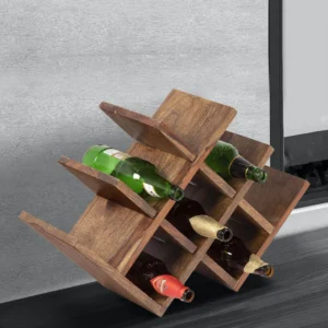 Brvo Teak Wood Wine Bottle Holder Rustic 8 Bottle Rack, Wooden Countertop Wine Storage Organizer for Home Bar