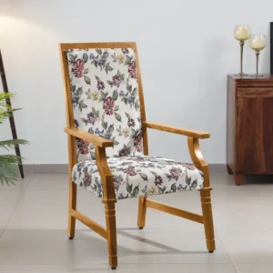 Brotton Rustic Handmade Solid Teak Wood Armrest Chair for Living Room (Teak Finish)