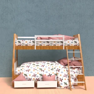 Natural Art & Crafts Handmade Teak Wood Bunk Bed with 3 Drawers Classic Space-Saving Stylish Wooden Bunk Bed for Kids' Bedroom