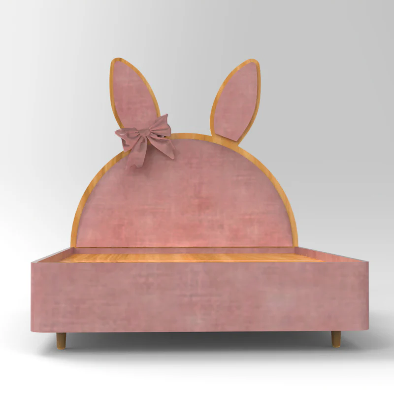 Bunny Bow Plush Look Teak Wood Without Storage Kids Bed for Girls and Boys (Brown) - Image 3