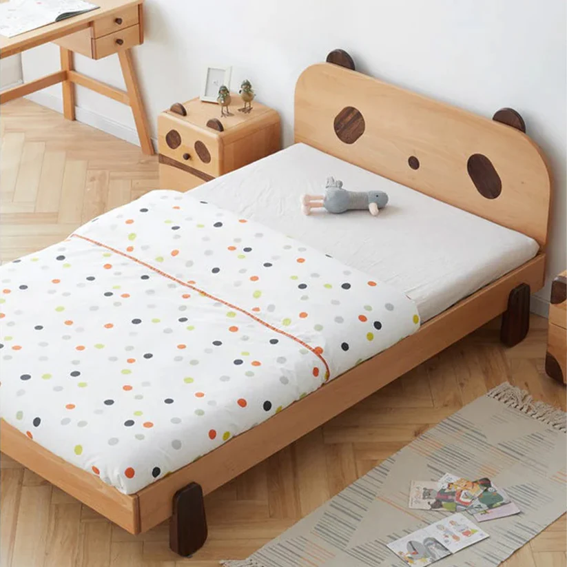 KungFu Pand Plush Look Teak Wood Without Storage Kids Bed for Girls and Boys - Image 4