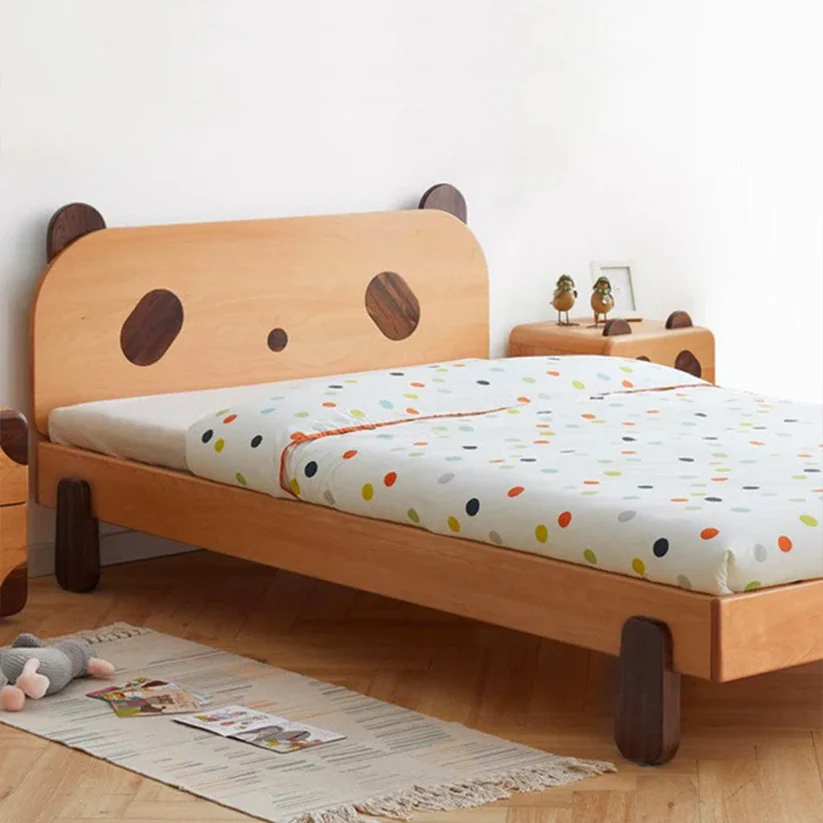 KungFu Pand Plush Look Teak Wood Without Storage Kids Bed for Girls and Boys - Image 2