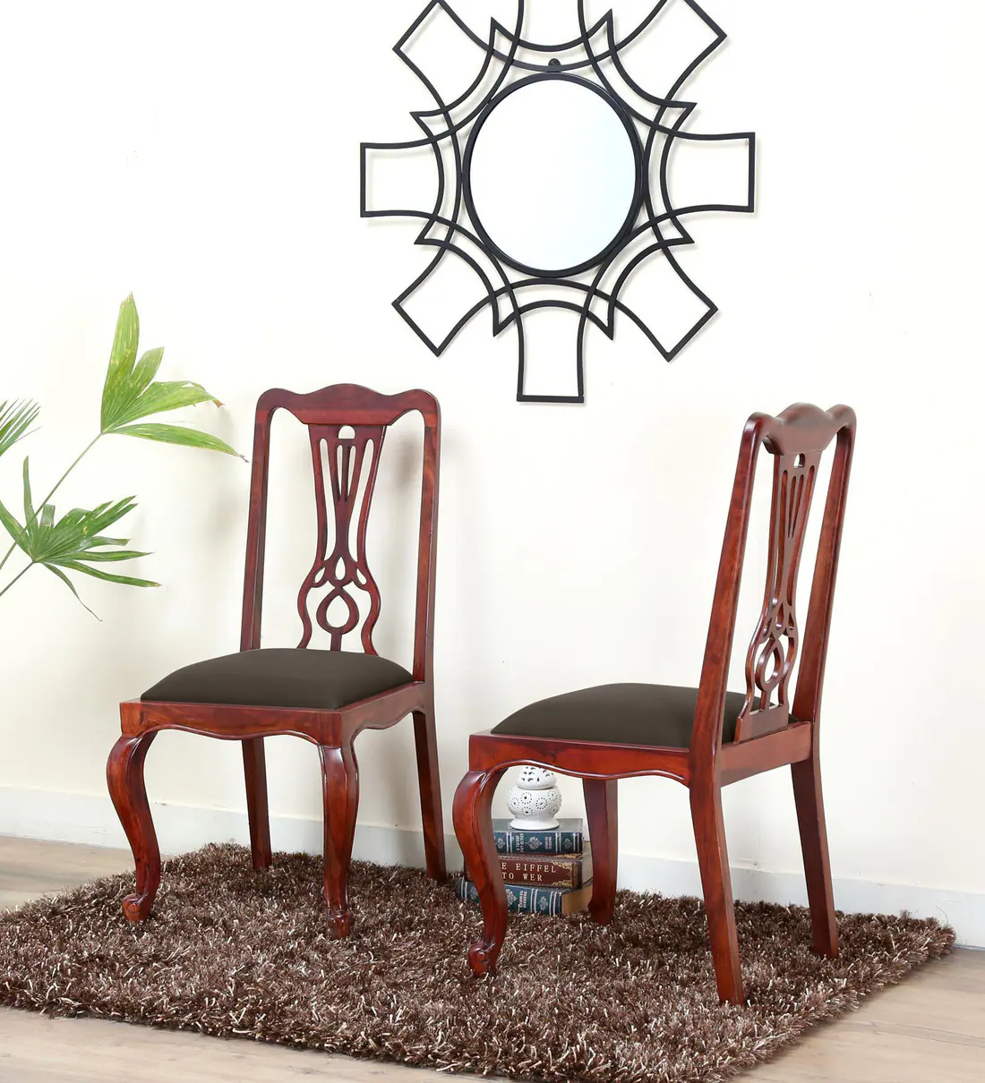 Natural Art & Crafts Clifford Design Handmade Teak Wood Dining Chair Modern Design, Perfect for Dining Room or Kitchen Honey Teak Finish (Set of 2) - Image 3