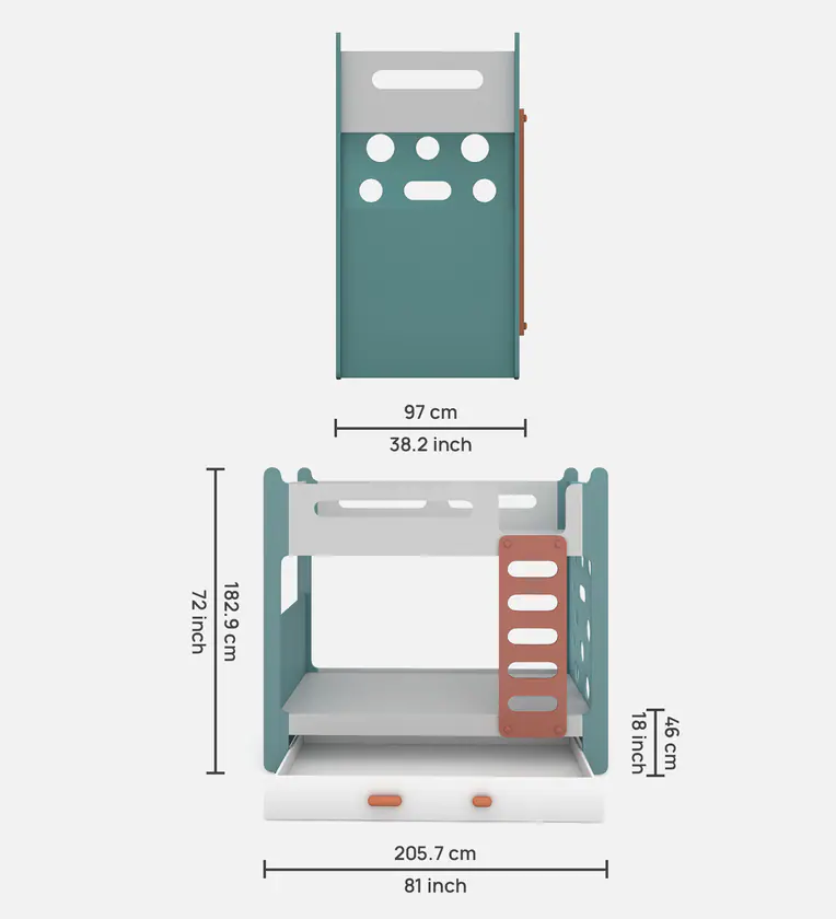 Climbr Handmade Teak Wood Bunk Bed with Storage for Kids Solid & Sturdy Space-Saving - Image 3