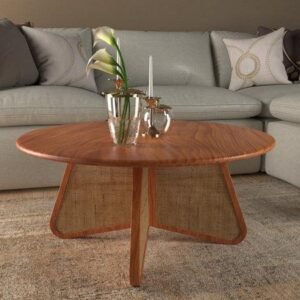 Eensy Rattan Round Coffee Table in Teak Wood Stylish Centerpiece for Modern Living Room