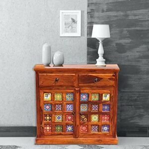 Natural Art & Crafts Crockery Unit Cabinet (Tile Two Doors)