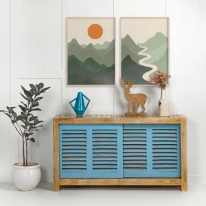 Anagi Handmade Teak Wood Shoe Rack Cabinet with 2 Doors Stylish Storage Solution for Home Entryway