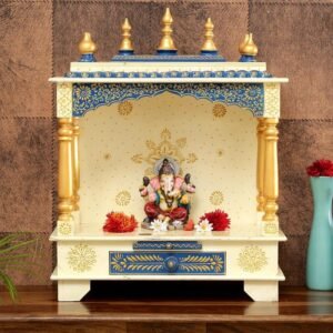 Indian Culture Traditional Handmade Wooden Pooja Temple for Daily Prayers (White)