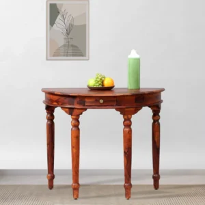 D-Shape Vintage Teak Wood Console Table ( Brown )