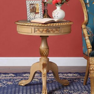 Luxury Modern Wooden Round Table Hand Carved Corner Side Table (With 2 Drawers)