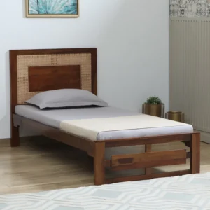 Dreamweaver Cane Single Bed Teak Wood Frame Luxury Space-Saving Design Handcrafted Modern Bed for Small Bedroom
