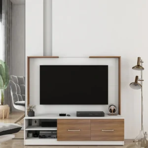 Filo Wooden Rectangular TV Unit Exotic Teak & Frosty White Finish
