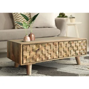 Breeze Carved Mango Wood Coffee Table Rustic Living Room Centerpiece