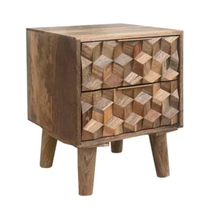 Nucleus Carved Mango Wood Bedside Table