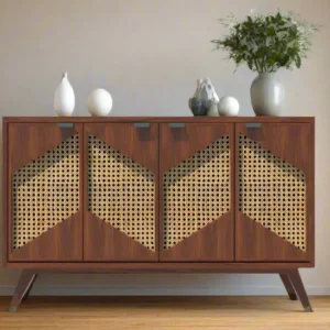 Canving Solid Wood Sheesham Wood 4 Door Sideboard Cabinet