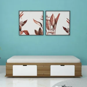Gusto Handmade Rectangular Teak Wood Storage Diwan Bed Wood Diwan with Spacious Storage for Living Room & Bedroom ( White & Brown )
