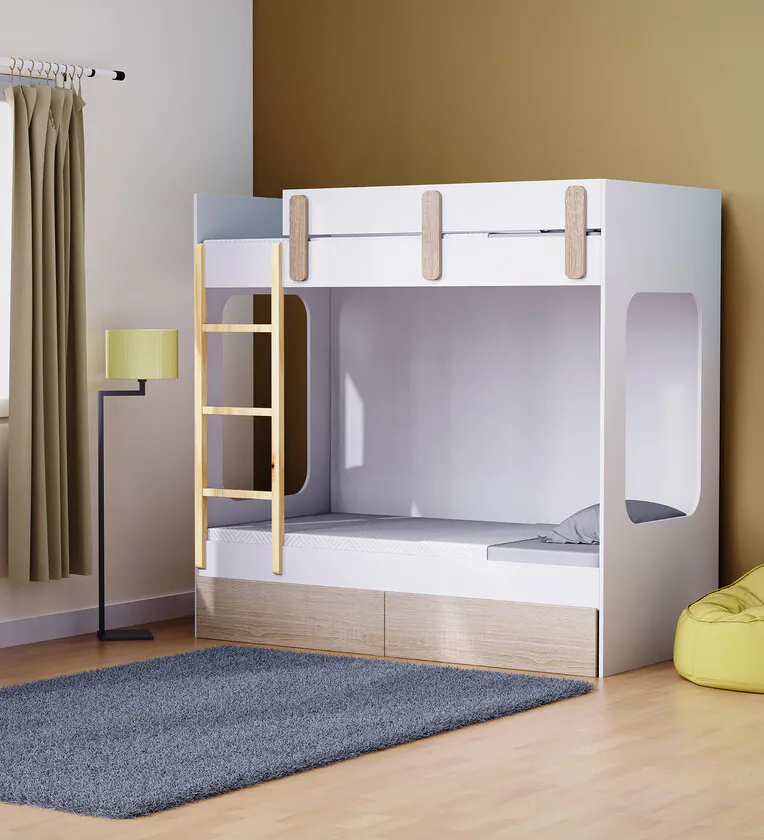 Housemates Handmade Teak Wood Bunk Bed With Drawer Storage