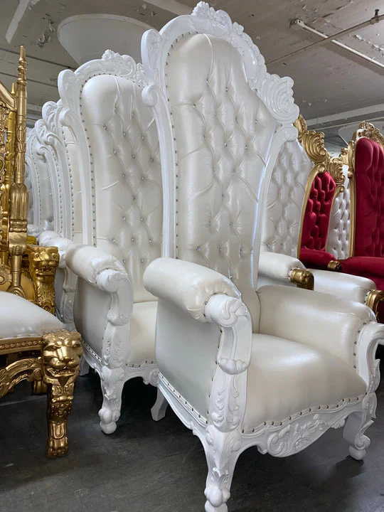 Stella Luxurious High Back Button Tufted Teak Wood Throne Chair Royal Wedding Chair, Elegant King & Queen (Silver) - Image 3
