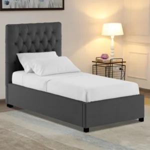 Isko Button Tufted Velvet Upholstered Single Bed with Storage Teak Wood Frame Luxury Space-Saving Bed for Modern Bedroom