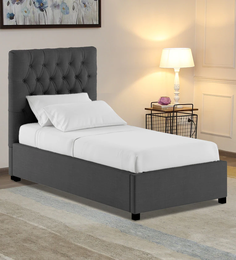 Isko Button Tufted Velvet Upholstered Single Bed with Storage Teak Wood Frame Luxury Space-Saving Bed for Modern Bedroom