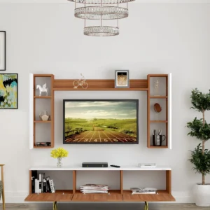 Kaydon TV Unit in Walnut Finish for TV's up to 43" Modern Media Console with Versatile Storage Stylish Entertainment Center for Living Room