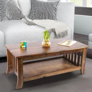 Rubi Handmade Teak Wood Coffee Table with 1 Shelf (Teak Finish)