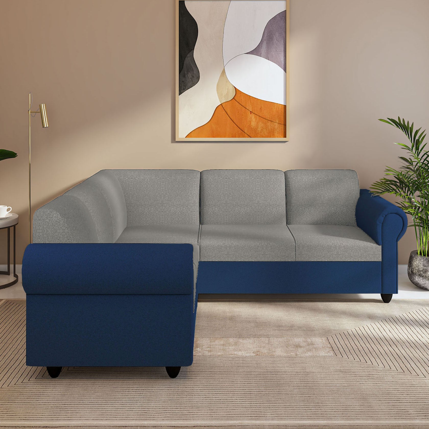 Snugy Handmade Teak Wood 6 Seater Sectional Sofa Set Luxury Living Room Spacious Sofa for Modern Interiors