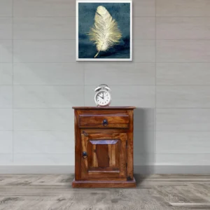 Handmade Classic Teak Wood Bedside Cabinet with 1 Drawer & 1 Door Rustic Wooden Nightstand