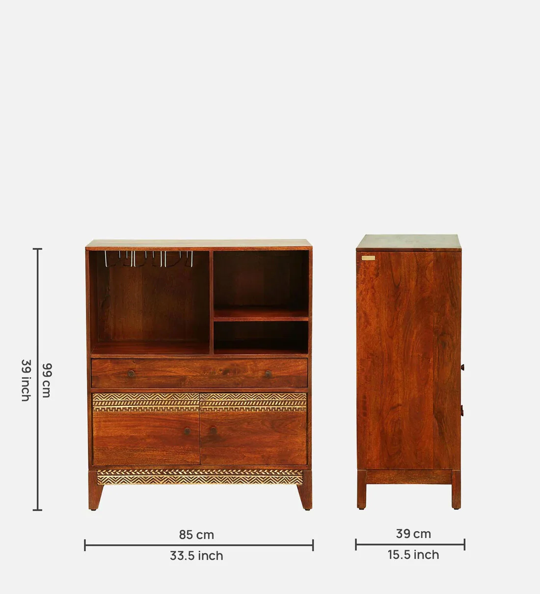 Lima Handmade Teak Wood Bar Cabinet Stylish Liquor and Wine Storage Cabinet for Glasses and Bottles Modern (Honey Oak Finish) - Image 5