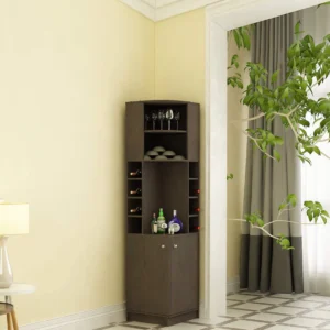 Luxe Handmade Teak Wood Bar Cabinet Stylish Liquor and Wine Storage Cabinet for Glasses and Bottles Modern Rustic Design (Dark Wenge Finish)