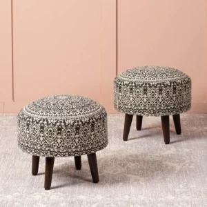 Mandala Soft Upholstery Pouffe & Ottoman Stool Versatile Decorative Seating & Footrest for Living Room, Bedroom ( Set of 2 )