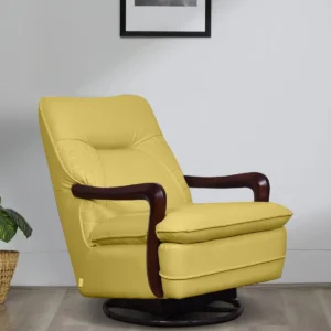Manila Revolving Teak Wood Leatherette Rocking Chair ( Yellow )