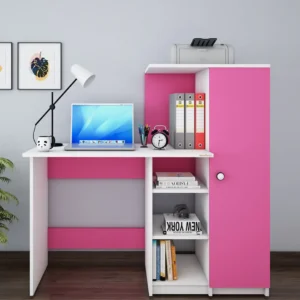 Marvel Handmade Scholar Study Office Computer Table Desk for Adults Kids Students (Frosty White And Pink Finish)