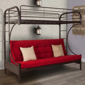 Bucharest Heavy-Duty Metal Bunk Bed for Adults, Space-Saving Modern Design with Safety Rails, Sturdy Frame, ( Red )