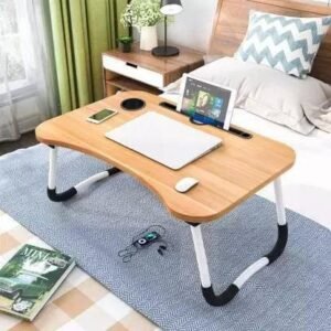 Foldable Laptop Table, Space-Saving & Portable Design, Adjustable Height for Modern Workspaces, Bed & Sofa Use ( Natural Finish )