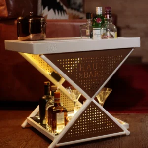 Natural Art & Crafts Model Handmade Teak Wood 2-Tier Bar Serving Trolley with Wheels for Home Bar & Dining Room (Matte White Finish )