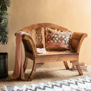 Handmade Teak Wood Armrest Chair Vintage Solid Wood Accent Chair for Classic Living Room Decor